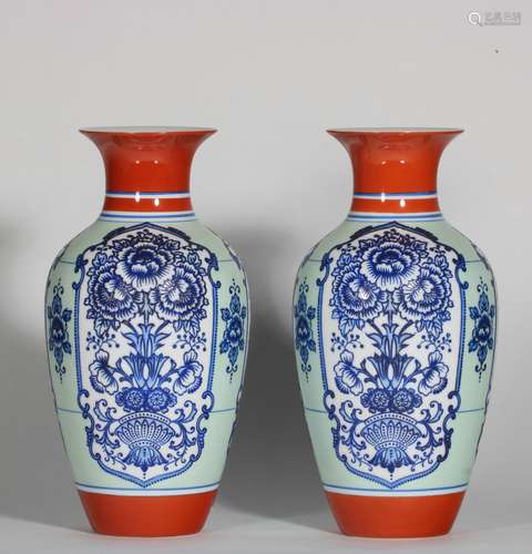 A Pair Of Red Glazed Blue And White Porcelain Bogu Bottles, ...