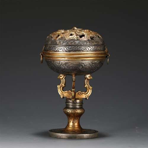 A CHINESE GILT SILVER INCENSE CAGE