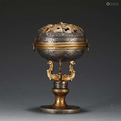 A CHINESE GILT SILVER INCENSE CAGE