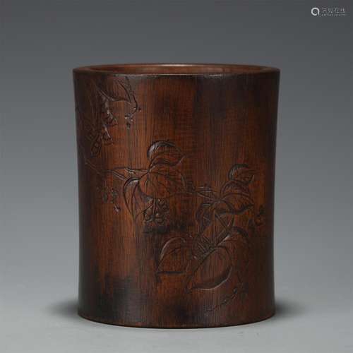 A CHINESE HARDWOOD BRUSH POT