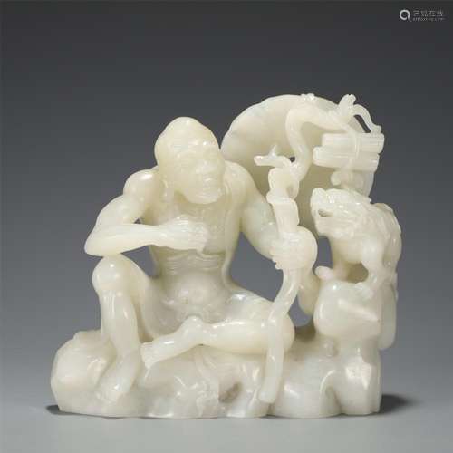 A CHINESE WHITE JADE LUOHAN ORNAMENTS