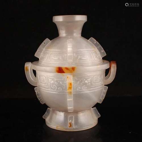 Superb Chinese Qing Dy Agate Double Ears Incense Burner