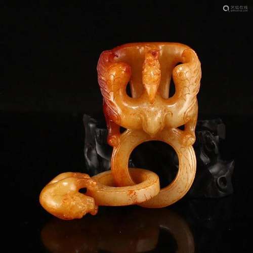 Vintage Chinese Hetian Jade Divine Beasts Pendant