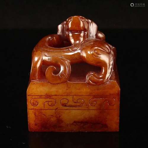 Vintage Chinese Hetian Jade Chi Dragon Seal