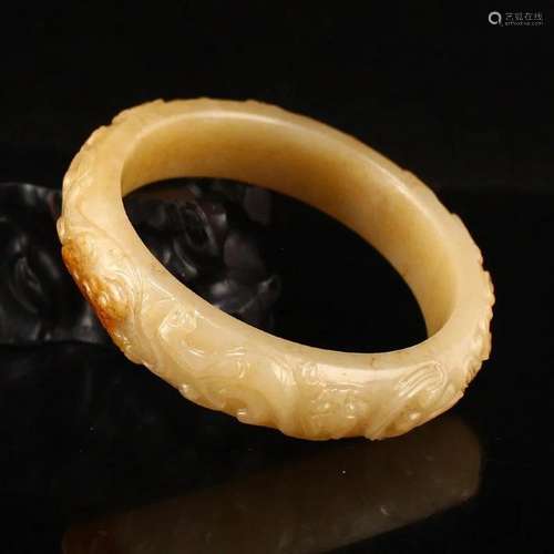 Chinese Han Dynasty Hetian Jade Chi Dragon Bracelet