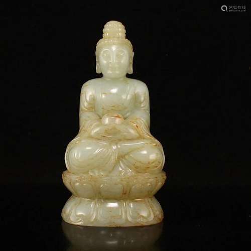 Chinese Qing Dy Hetian Jade Sakyamuni Buddha Statue