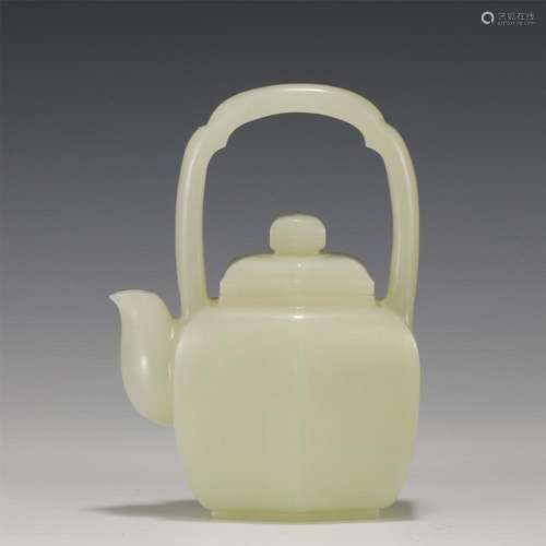 A CHINESE WHITE JADE LONG HANDLE EWER