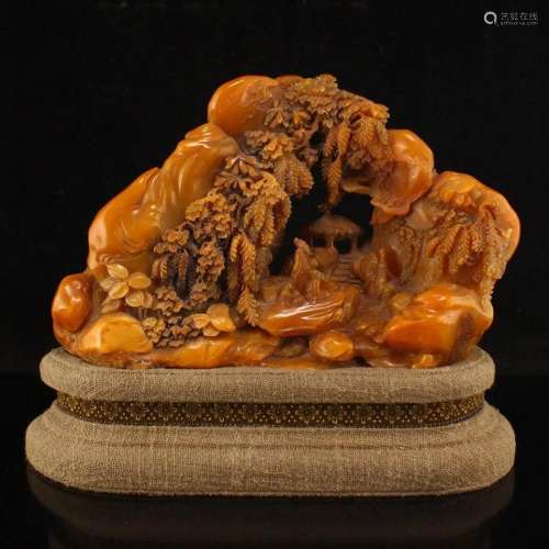 Qing Dy Tianhuang Stone Scenery Figure Statue w Box