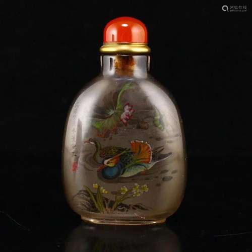 Chinese Qing Dy Crystal Inside Painting Snuff Bottle