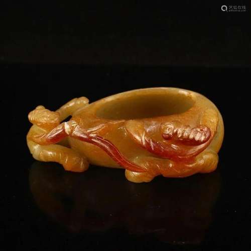 Vintage Chinese Hetian Jade Figure Brush Washer