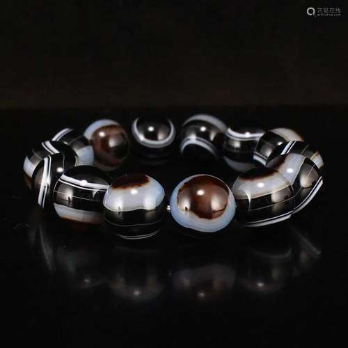 Natural DZI Black White Agate Beads Bracelet