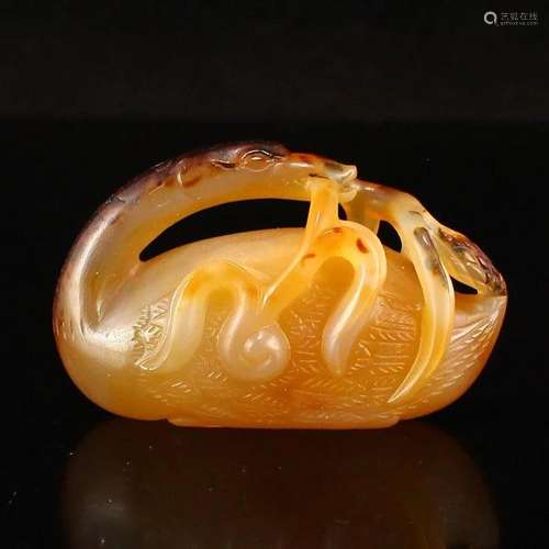 Chinese Qing Dynasty Agate Carved Ruyi Swan Pendant