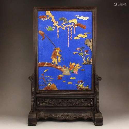 Zitan Wood Inlay Lapis Lazuli & Gems,Shells Screen