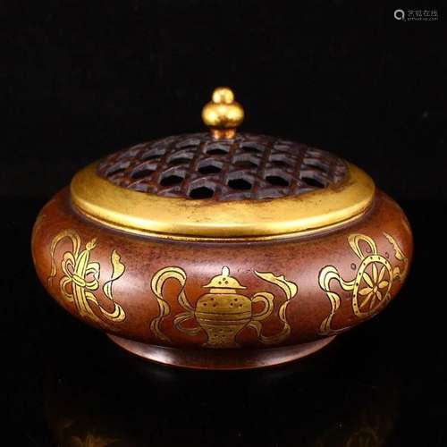 Openwork Chinese Gilt Gold Red Copper Incense Burner