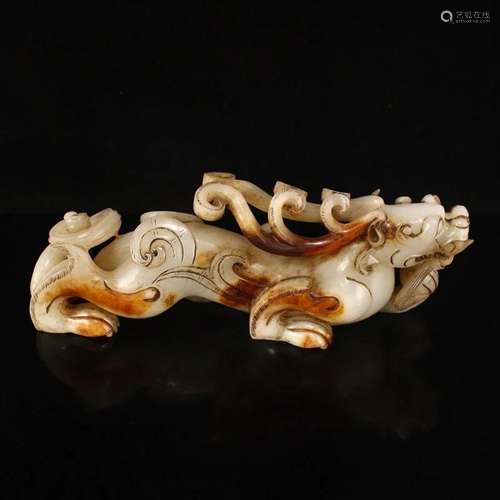 Superb Vintage Chinese Hetian Jade Fortune Beast Statue