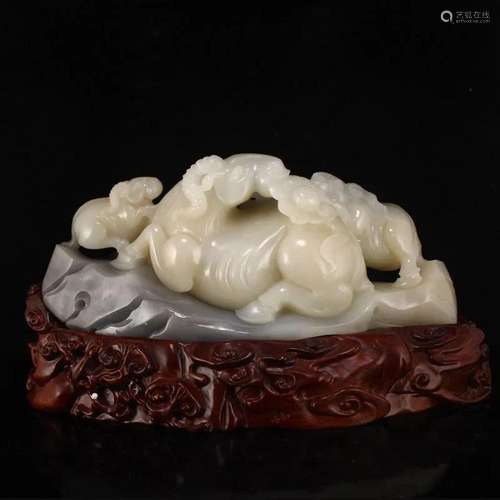 Superb Chinese Qing Dy Hetian Jade Three Sheep Statue