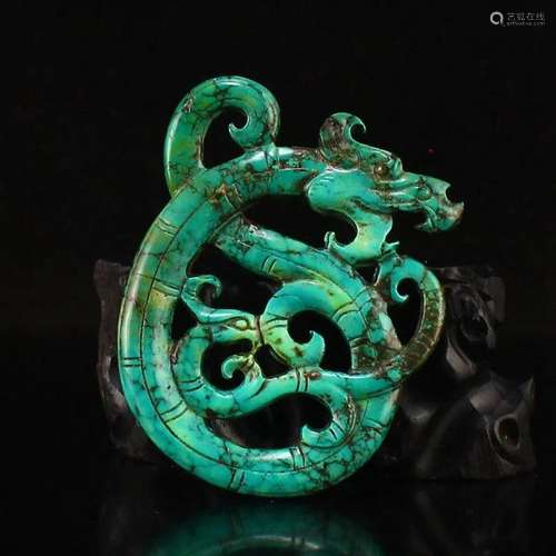 Vintage Chinese Turquoise Dragon Phoenix Pendant