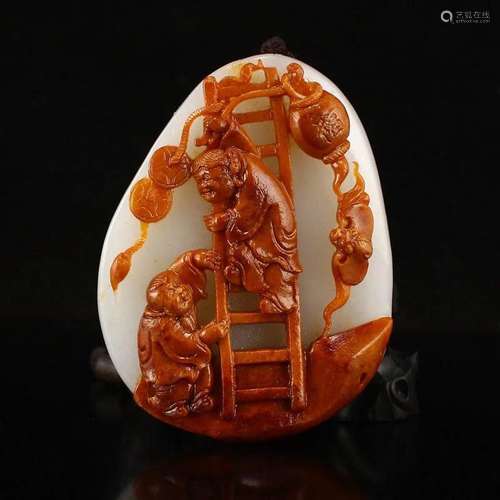 Superb Xinjiang Hetian Zi Jade Fortune Kid Pendant