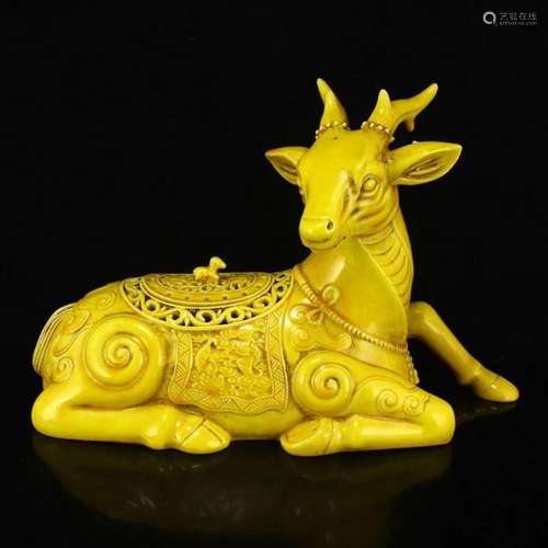 Yellow Glaze Fortune Deer Porcelain Incense Burner