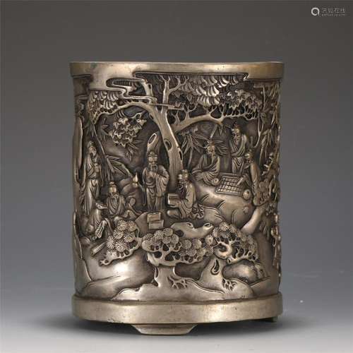 A CHINESE SILVER BRUSH POT