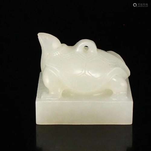 Chinese Natural Hetian Jade Long Life Turtle Seal