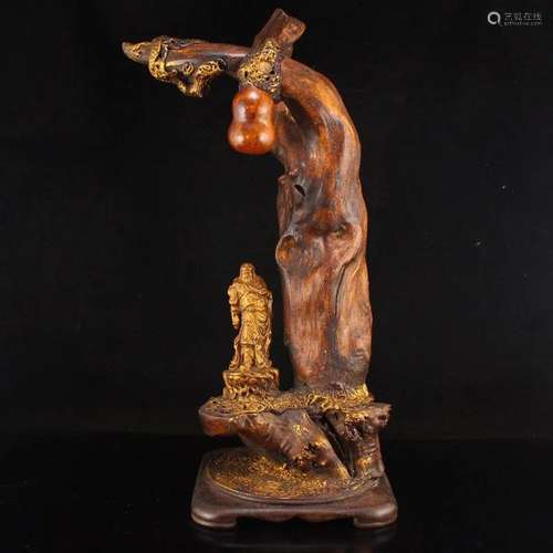 Lacquerware Thuja Sutchuenensis Wood Guangong Statue