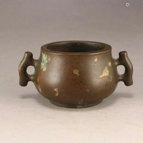 Vintage Chinese Spot Copper Double Ears Incense Burner