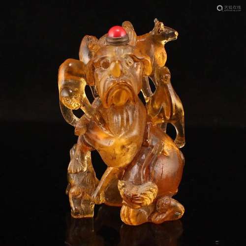 Chinese Peking Glass 12 Zodiac Snuff Bottle - Dog