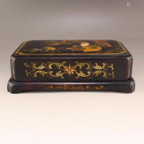 Vintage Chinese Gilt Gold Lacquerware Jewelry Box