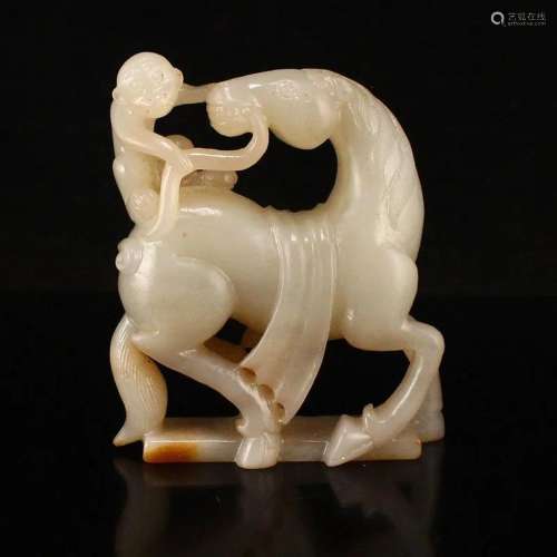 Vintage Chinese Hetian Jade Horse & Monkey Statue