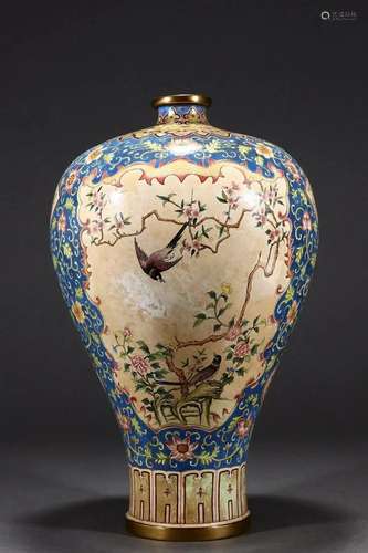 Qing Dynasty Qianlong Period - Bronze Enamel Magpie &