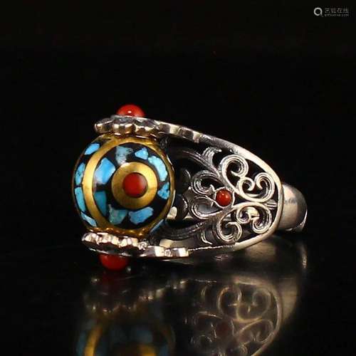 925 Silver Inlay Turquoise & Gem Ring