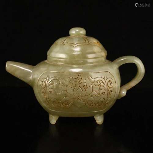 Chinese Qing Dy Hetian Jade Teapot