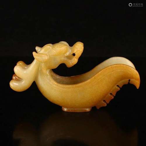 Vintage Chinese Hetian Jade Dragon Head Cup