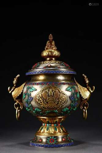 Gilt Bronze Gems Embedded Lidded Jar