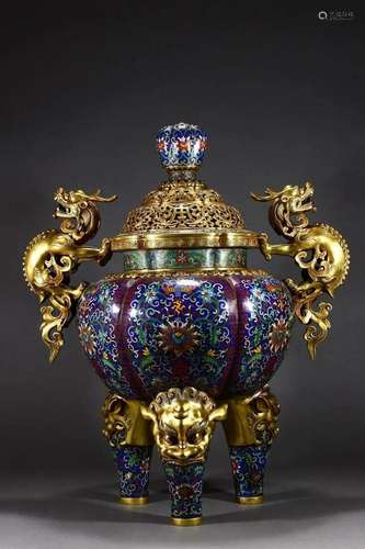 Qing Dynasty Qianlong Period - Bronze Cloisonne Floral