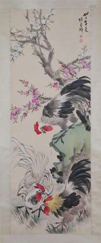 A CHINESE PAINTING OF COCKS