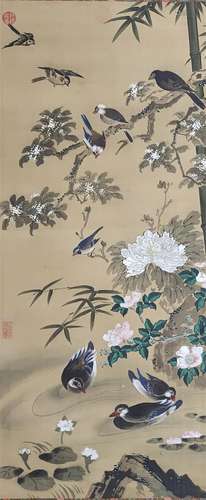 A CHINESE PAINTING OF FLOWERS AND BIRDS