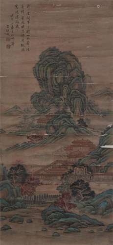 A CHINESE PAINTING OF MOUNTAINS LANDSCAPE