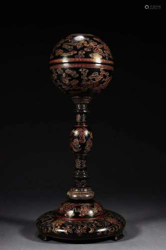 Qing Dynasty - Black Lacquer Crown Holder