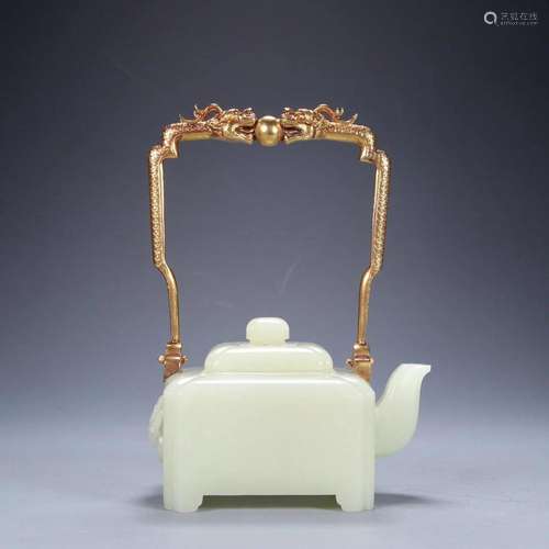 Qing Dynasty Qianlong Period - White Jade Gilt Bronze