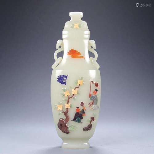 Qing Dynasty - White Jade Gems Embedded Character Story