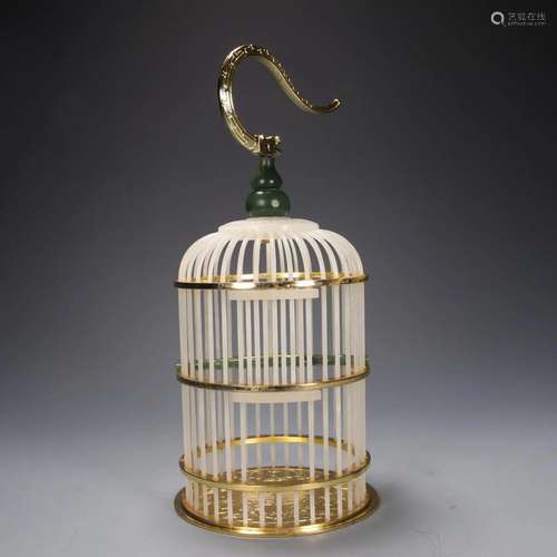 Qing Dynasty - White Jade Birdcage Ornament