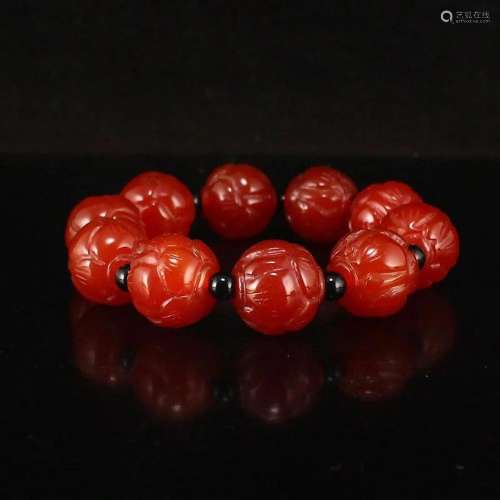 98 G Chinese Red Agate Lotus Flower Beads Bracelet