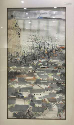 A CHINESE PAINTING OF HOUSES