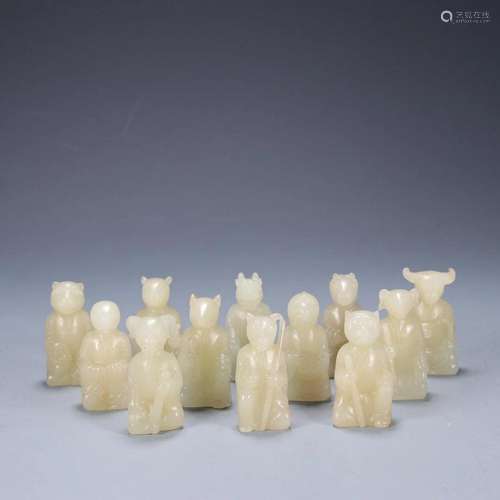 Qing Dynasty - White Jade Chinese Zodiac Figures