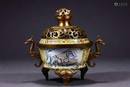 Qing Dynasty - Bronze Enamel Dragons Shaped Handle