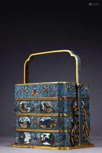 Qing Dynasty - Bronze Cloisonne Landscape Character