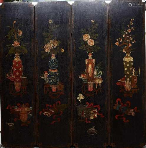 Qing Dynasty - Lacquer 'Antique' Screen Set of Four