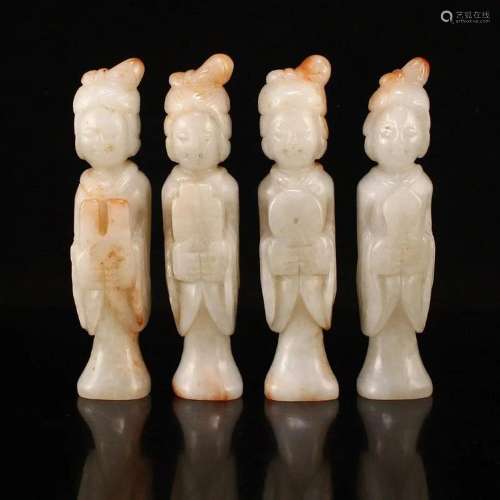 A Set Four Chinese Hetian Jade Figure Statues